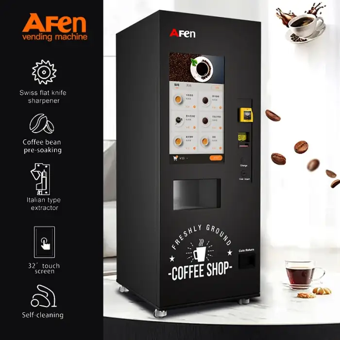 AFEN automatic hot fresh ground coffee vending machine with cash credit card coin acceptor