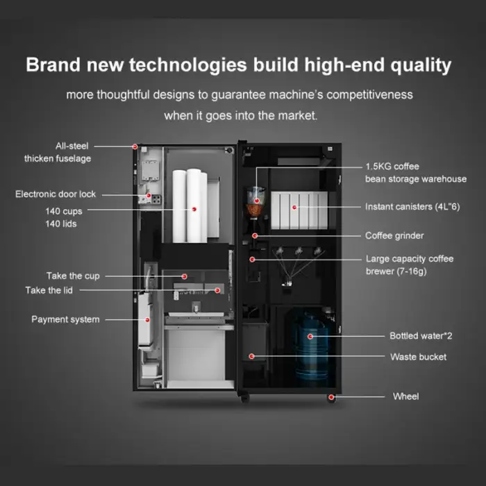 AFEN automatic hot fresh ground coffee vending machine with cash credit card coin acceptor