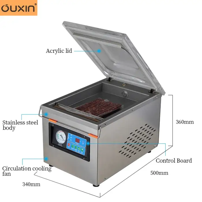 Small Inner Single Chamber Vacuum Packing Machine Desktop Commercial Sausage Meat Cheese Rice Cake Vacuum Sealing Machine