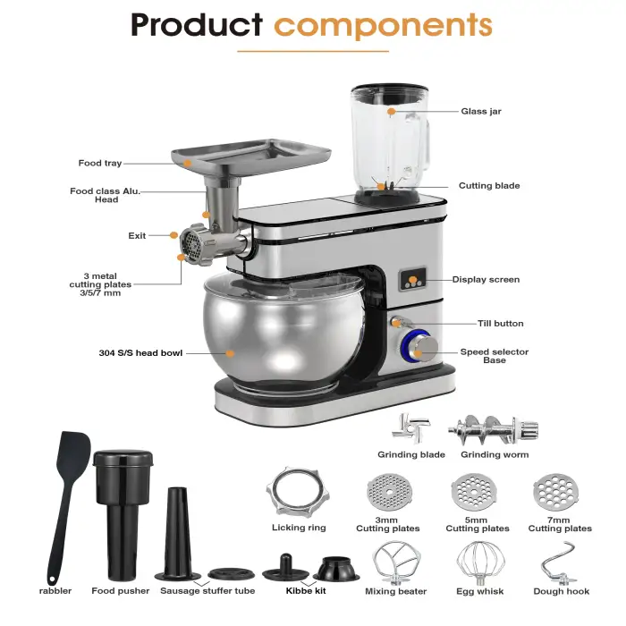 Kitchen multifunctional stand mixer 8L 10L professional electric cake mixing machine with 304 bowls