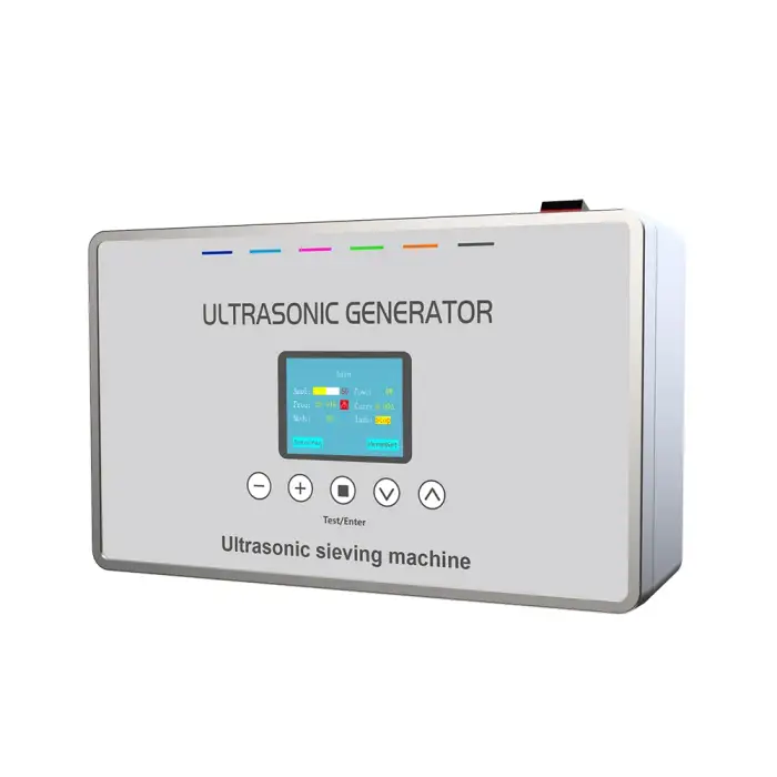 Ultrasonic screening sieve system with ultrasonic sieve generator and transducers