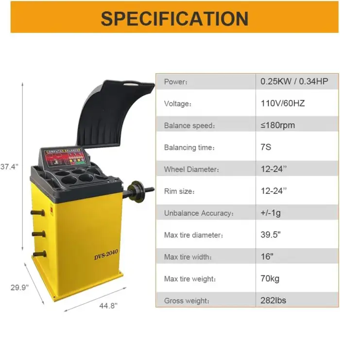 Wheel Balancer 12"- 24" Wheel Size Range 39.5" Rim Dia Tire Balancers Machine High Precision Automotive Repair Tool