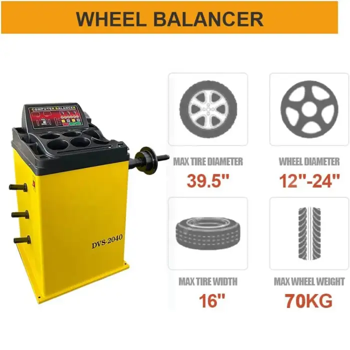 Wheel Balancer 12"- 24" Wheel Size Range 39.5" Rim Dia Tire Balancers Machine High Precision Automotive Repair Tool