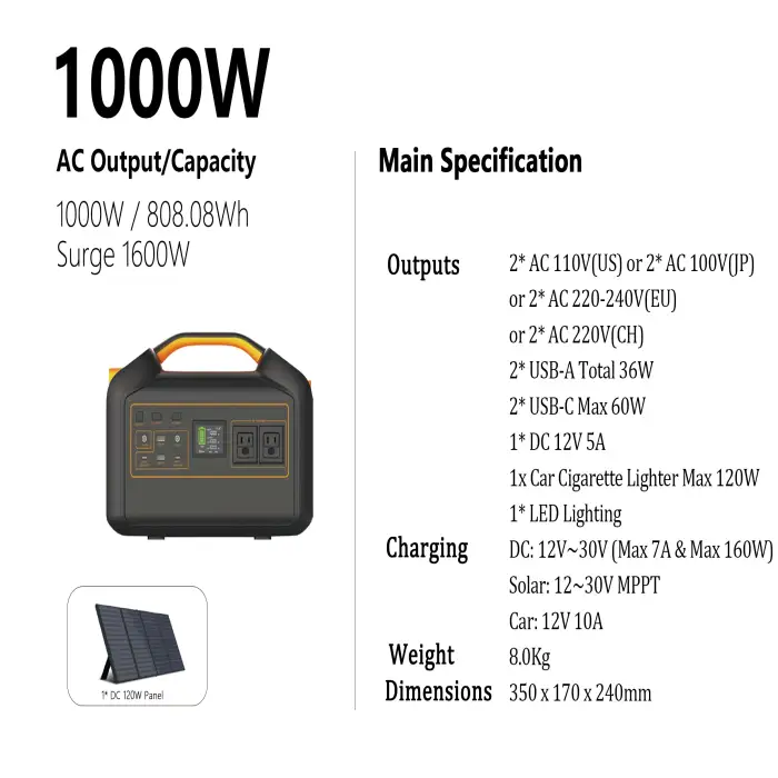 Power Station emergency supply with 100W portable solar panel 1000w portable power stations portable power station 1000w