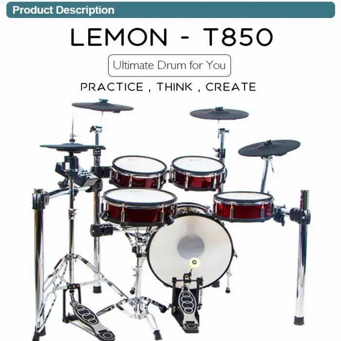 Lemon drum T850 RD BK 5 drum pads and 4 cymbals for electronic drum set