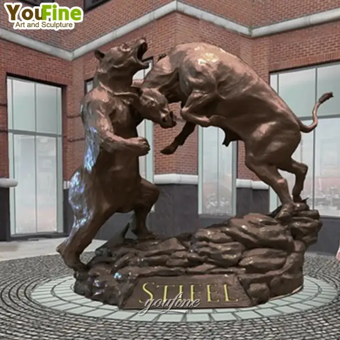 Famous Giant Animal Sculpture Bronze Bear And Bull Statue For Decoration