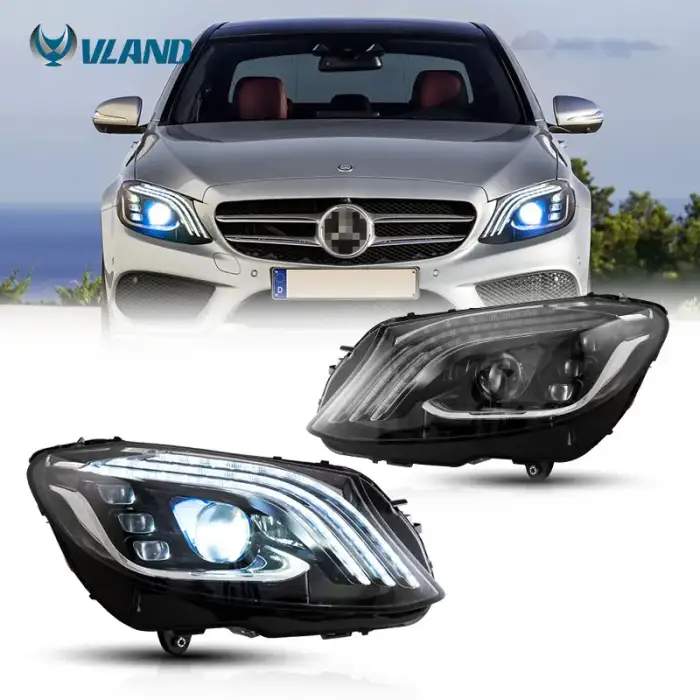 VLAND LED Headlight  C-Class W205 2015-2020 Accessories Body Kit Auto Parts Sequential Synth Bodykit for Mercedes-Benz