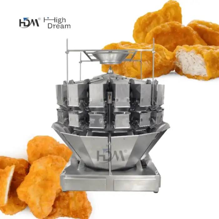 Chicken Nuggets Fried Cod Fillet 14 Head 5.5L Large Volume Multihead Weigher Food Packing Machine