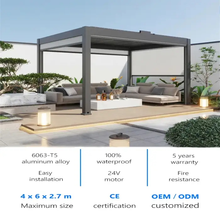 Regular Bioclimatica Pergola Electric Outdoor Aluminum Waterproof Garden Motorized Sustainable Pergola With Lights