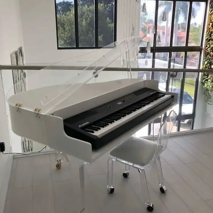 Transparent Crystal Acrylic Grand Piano with Bench Made from  Acrylic Sheets