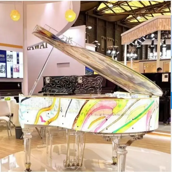 Transparent Crystal Acrylic Grand Piano with Bench Made from  Acrylic Sheets