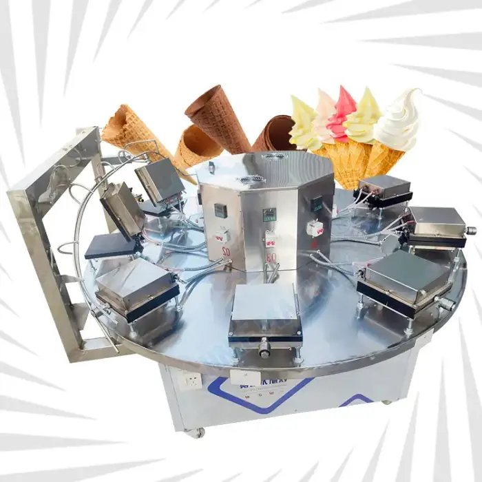 Commercial Rotary Pizza Food Waffle Chocolate Wafer Rolled Sugar Automatic Donut Ice Cream Cone Machine