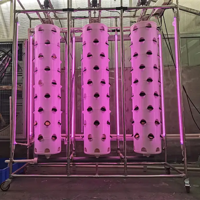 Rotating tower vegetable growing tower hydroponic farm with LED growing light with frame Vertical hydroponic system