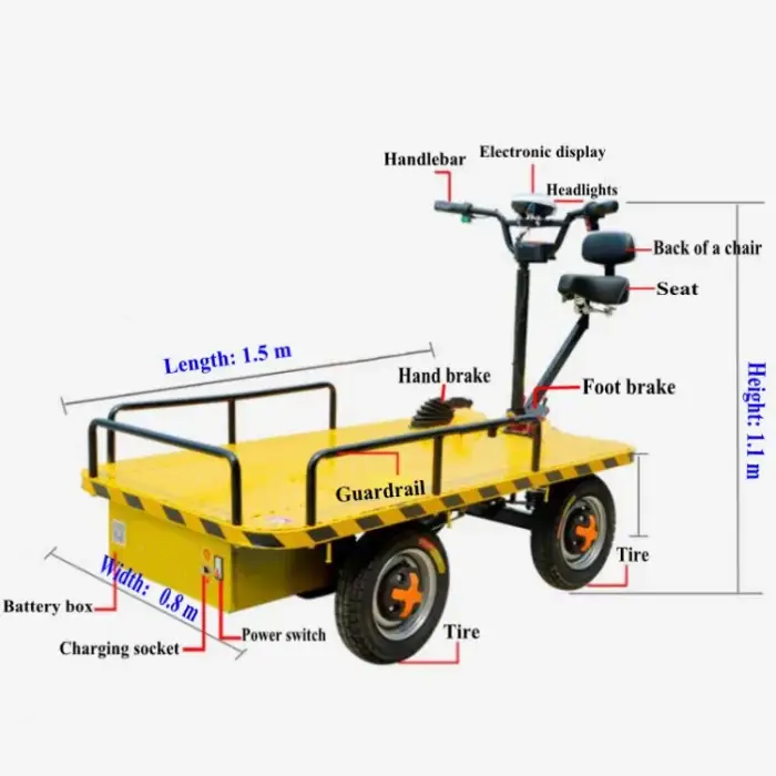 Electric flatbed transportation cart 1 ton electric flatbed transport car