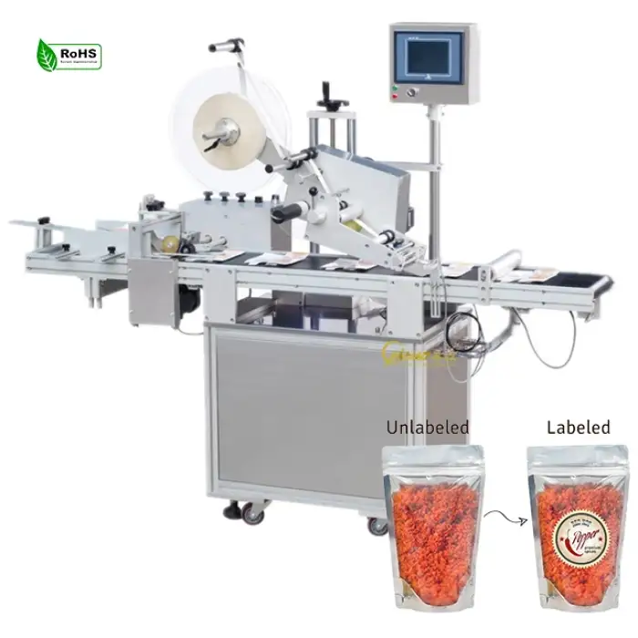 Sticker labeling premade bag automatic feeder plastic flat bag labeling machine