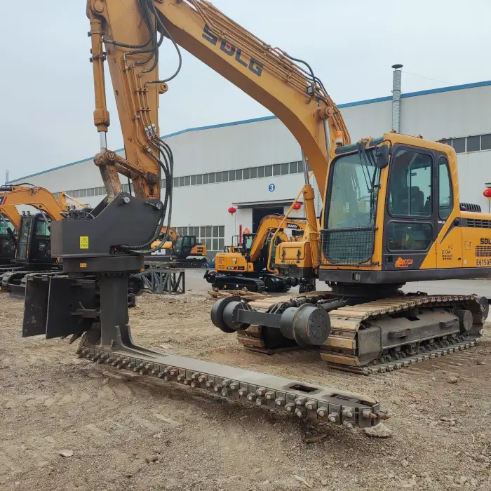 Railway excavator with ballast undercutter removes fouled ballast from underneath the railway track