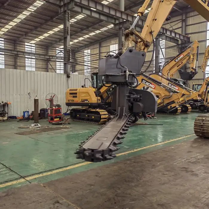 Railway excavator with ballast undercutter removes fouled ballast from underneath the railway track