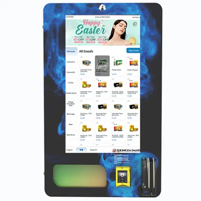 24-Hour wall-mount Vending Machine Customizable Small ID Card Reader Coin,QR Code,Token Payment