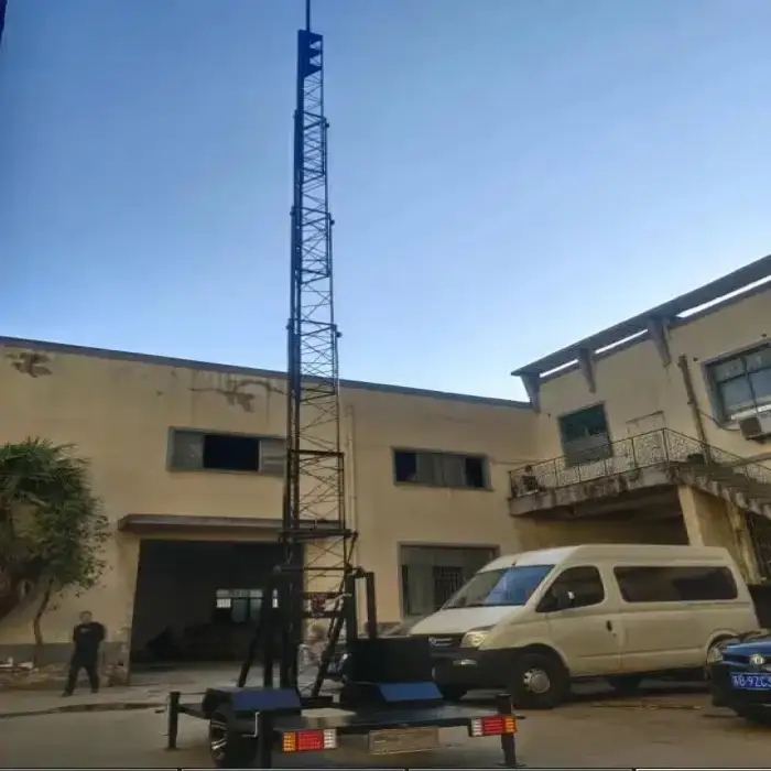 40m mobile trailer Antenna Communication Cell On Wheels Guyed Telescopic Lattice Tower Mast 20m 25m 30m 35m