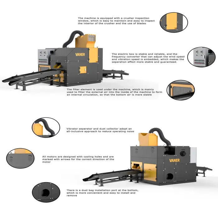 copper wire machine cable granulator wire granulator copper cleaning machine  from VANER