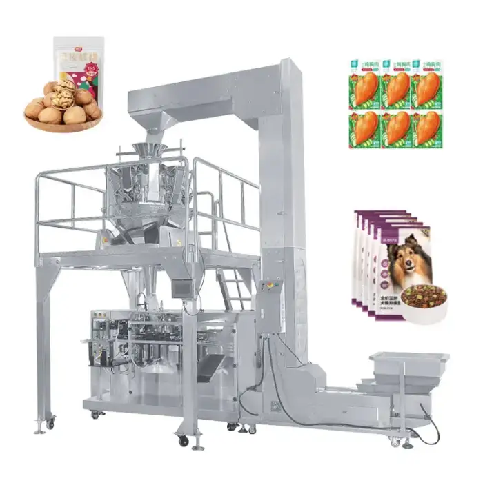 High Quality Fully Automatic Gummy Candy Rotary Premade Bag Bear Nuts Giving Pet Food Pouch Pack Machine for Pellet