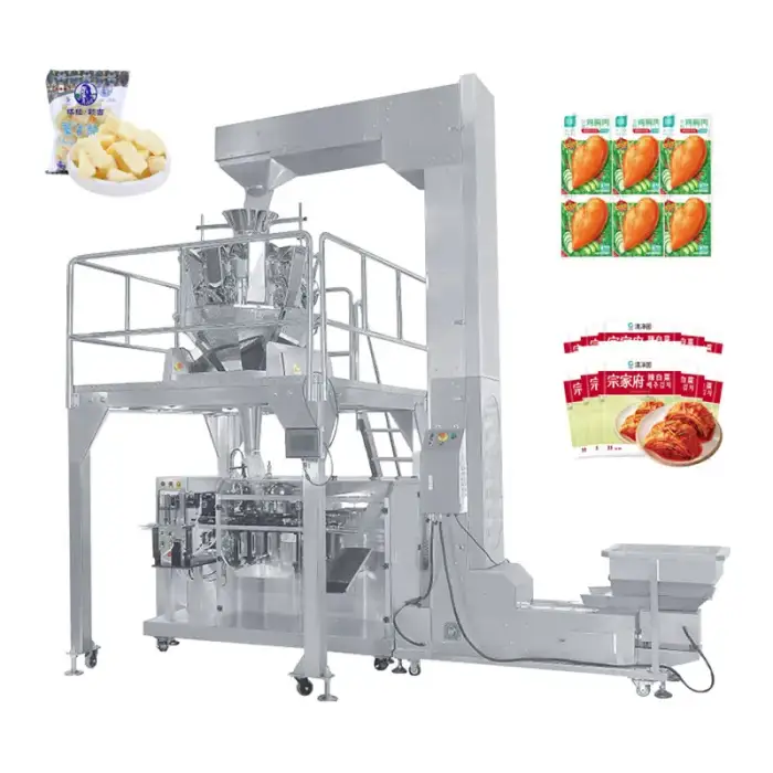 Frozen Fruits Kimchi Sweets Meat Material Weigher Lentils Cheese Machine Strip Pack Machine with Nitrogen Gas Fill