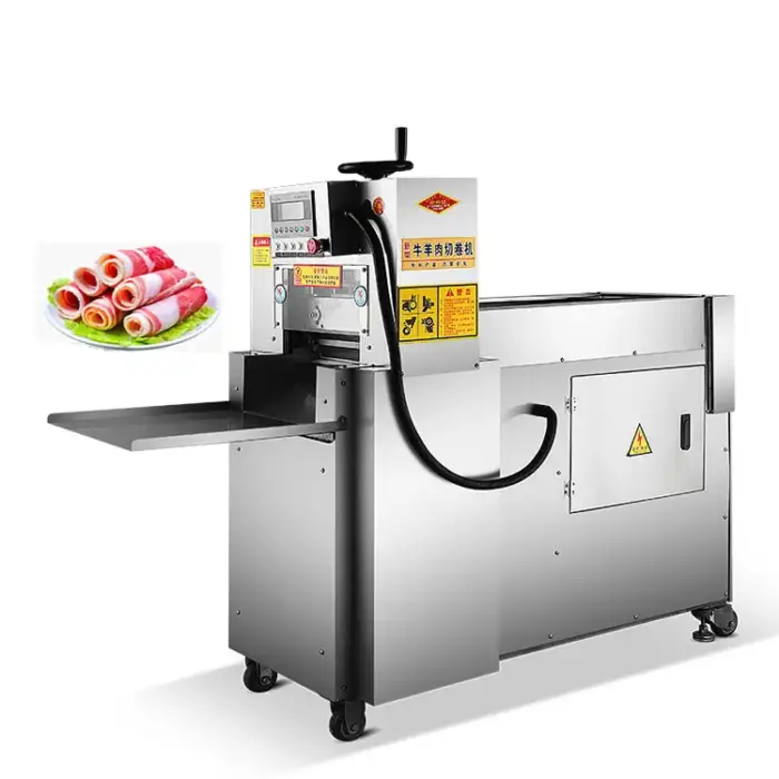 Automatic Industrial Vertical 190Mm Two Blades Salmon Fillet Steak Fish Slicer Meat Roll Slicer  Frozen Meat Slicer