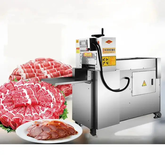 Automatic Industrial Vertical 190Mm Two Blades Salmon Fillet Steak Fish Slicer Meat Roll Slicer  Frozen Meat Slicer