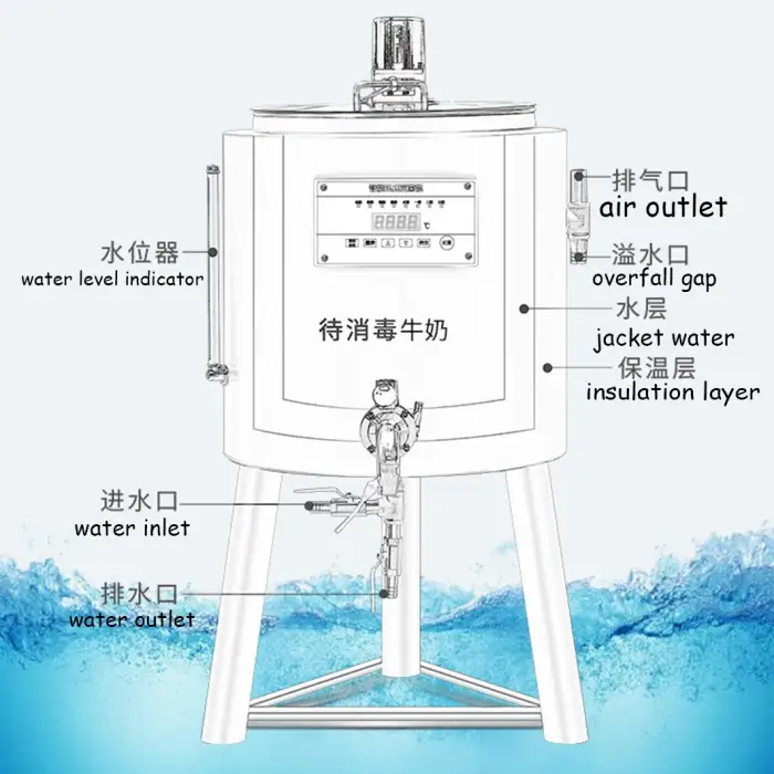 50 100 Liters 1000L  Stainless Steel Pasteurization Equipment Ice Cream Liquid Egg Milk Pasteurization Machine