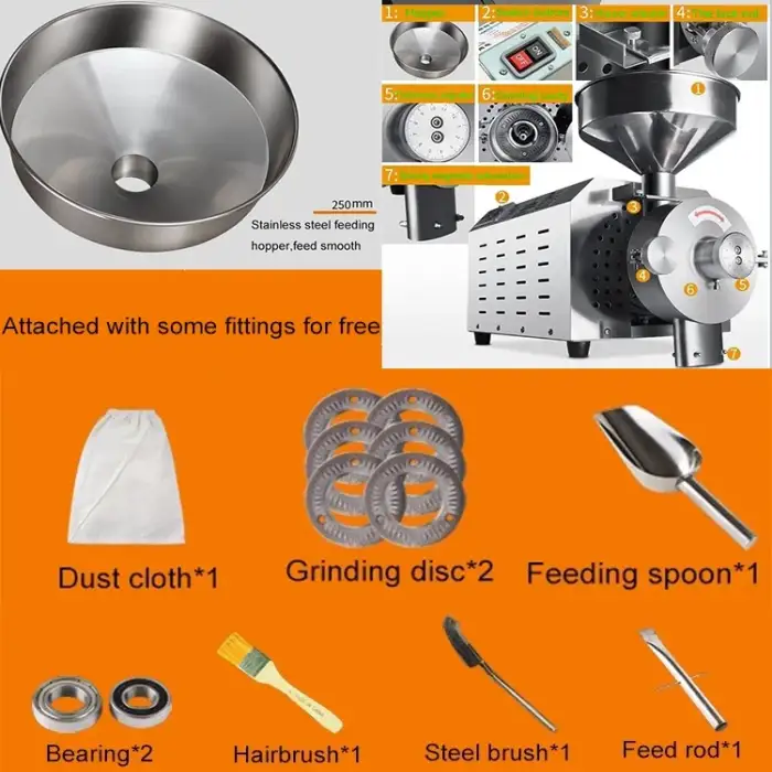 Stainless Steel Commercial Industrial Dry Processing Equipment Coffee Rice Spice Grain Grinder Machine