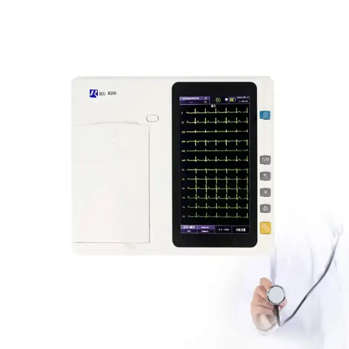 12 leads 6 channels cardiograph electrocardiography ecg machine with real-time diagnostic analysis