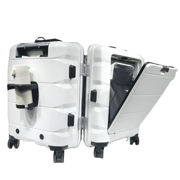 Multifunctional TSA Lock Aluminum Suitcase Phone with Front  Double Open Cup Holder Carry on Bags