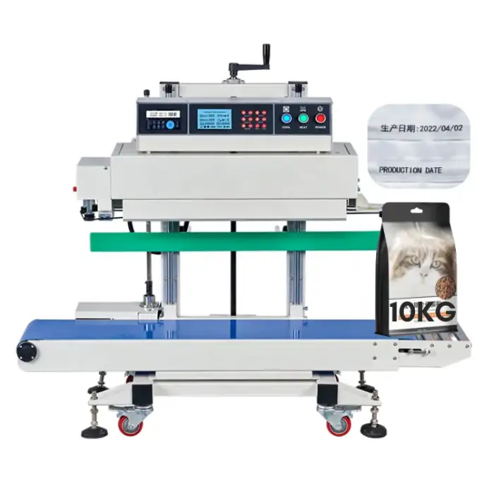 TEPPS 280MBP Smart Vertical Continuous Heat Sealing Machine Date Code Sealer for M-Fold Thick Rice Bag