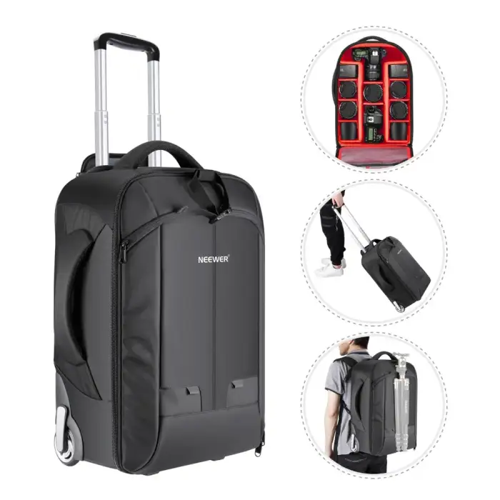 Wholesale NEEWER Convertible Wheeled Camera Backpack Luggage Trolley Case (Black-Red or Black-Green)