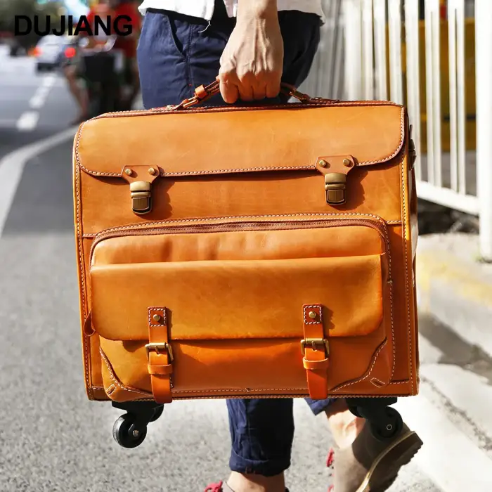 Wholesale Bulk Luxury Travel Suitcase Trolley Bag Luggage 4 Wheels Carry On Vintage Cowhide Leather Overnight Rolling Luggage Bags