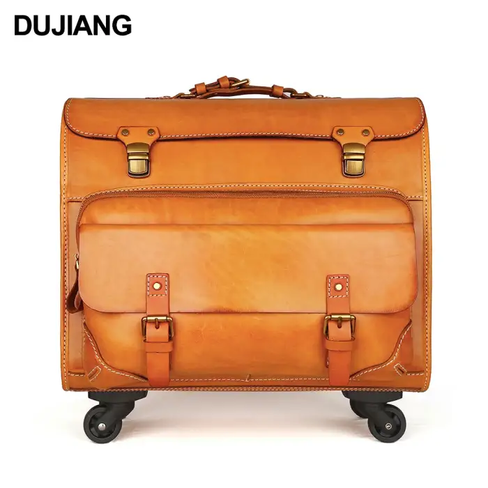 Wholesale Bulk Luxury Travel Suitcase Trolley Bag Luggage 4 Wheels Carry On Vintage Cowhide Leather Overnight Rolling Luggage Bags