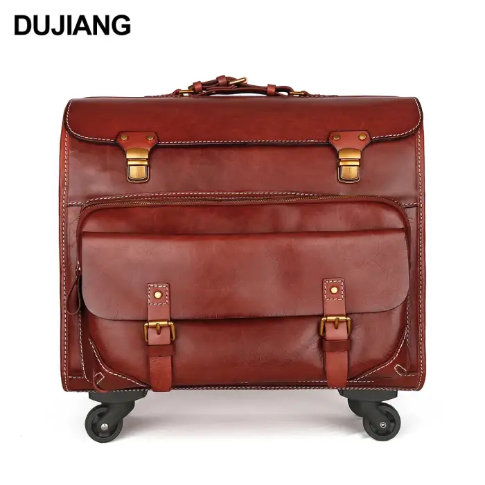 Wholesale Bulk Luxury Travel Suitcase Trolley Bag Luggage 4 Wheels Carry On Vintage Cowhide Leather Overnight Rolling Luggage Bags