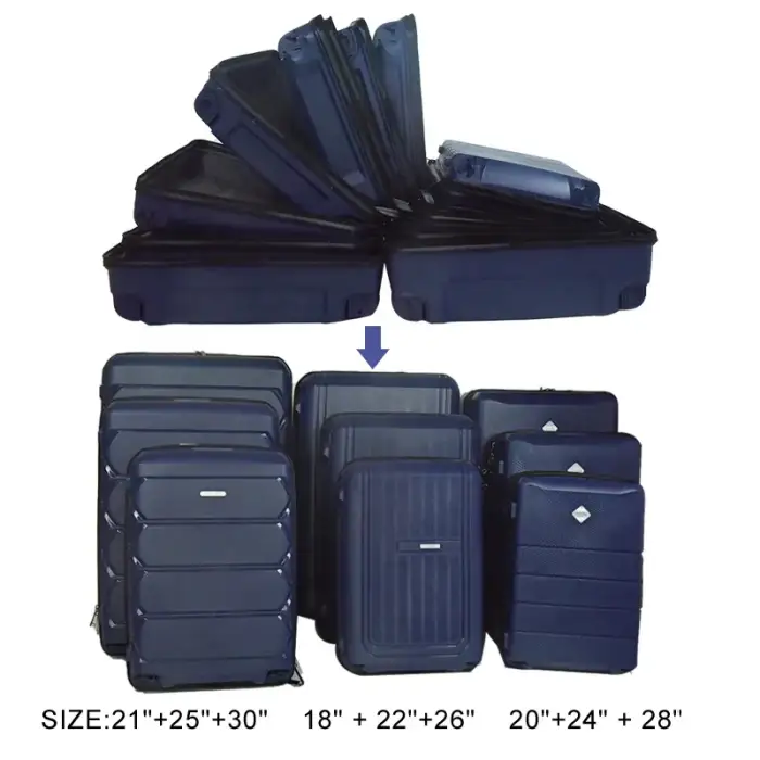 9pcs one carton half finished hardside luggage with spinner wheels travel bags luggage set trolley suitcase | bulk and wholesale available