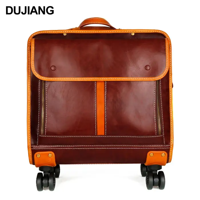 Wholesale Travelling Bags Trolley Luggage Custom Suitcase Genuine Leather Luggage Bags Cases Travel 4 Wheels Trolly Bag