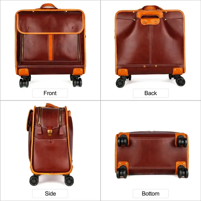 Wholesale Travelling Bags Trolley Luggage Custom Suitcase Genuine Leather Luggage Bags Cases Travel 4 Wheels Trolly Bag