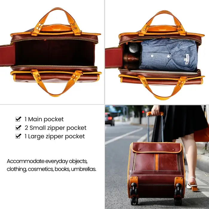 Wholesale Travelling Bags Trolley Luggage Custom Suitcase Genuine Leather Luggage Bags Cases Travel 4 Wheels Trolly Bag