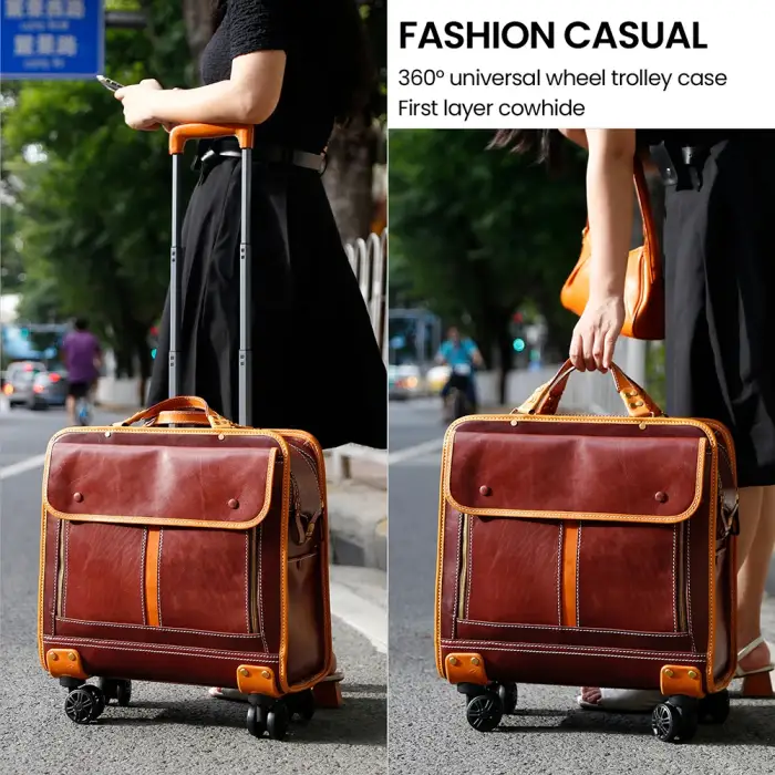 Wholesale Travelling Bags Trolley Luggage Custom Suitcase Genuine Leather Luggage Bags Cases Travel 4 Wheels Trolly Bag