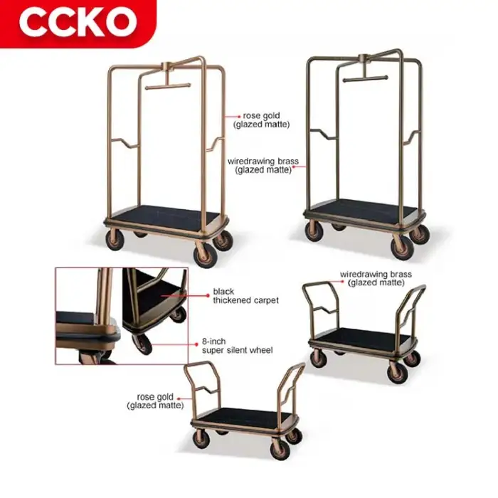 Sand Steel Restaurant Lobby Baggage Trolley Hotel Luggage Trolley Bellman Four Wheels Bellboy Cart Serving Trolley Luggage Carts