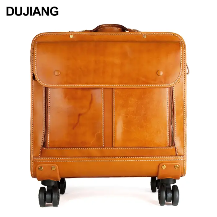 Wholesale Travelling Bags Trolley Luggage Custom Suitcase Genuine Leather Luggage Bags Cases Travel 4 Wheels Trolly Bag