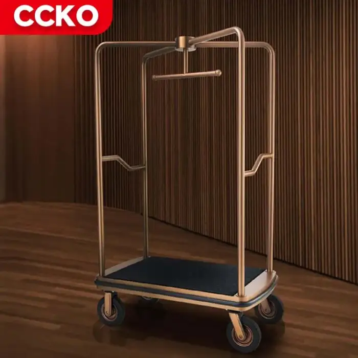 Sand Steel Restaurant Lobby Baggage Trolley Hotel Luggage Trolley Bellman Four Wheels Bellboy Cart Serving Trolley Luggage Carts