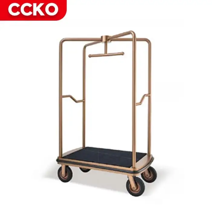 Sand Steel Restaurant Lobby Baggage Trolley Hotel Luggage Trolley Bellman Four Wheels Bellboy Cart Serving Trolley Luggage Carts