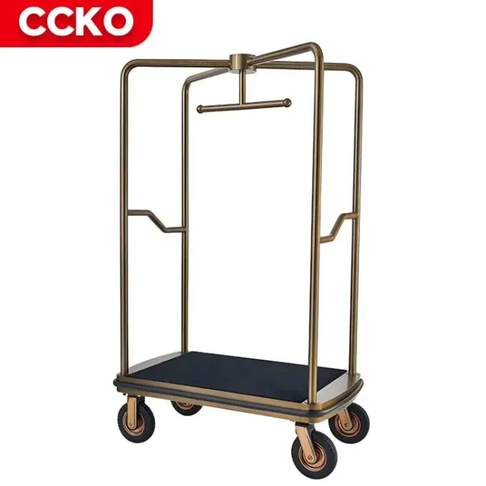 Sand Steel Restaurant Lobby Baggage Trolley Hotel Luggage Trolley Bellman Four Wheels Bellboy Cart Serving Trolley Luggage Carts