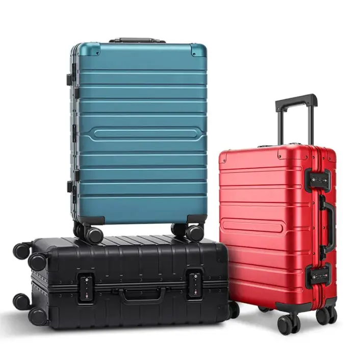 Wholesale Universal wheel 20-inch metal boarding box suitcase set traveling bags sample luggage suitcase 3pcs set