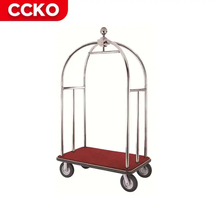 Sand Steel Restaurant Lobby Baggage Trolley Hotel Luggage Trolley Bellman Four Wheels Bellboy Cart Serving Trolley Luggage Carts