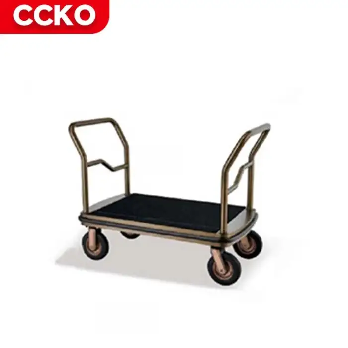 Sand Steel Restaurant Lobby Baggage Trolley Hotel Luggage Trolley Bellman Four Wheels Bellboy Cart Serving Trolley Luggage Carts